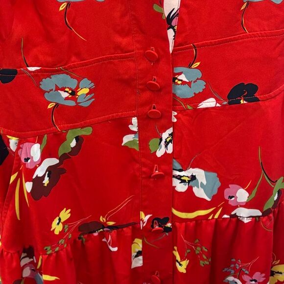 CAbi Women’s Afternoon Midi Dress 6218 Red Floral Size Small Short Sleeve - Picture 9 of 11